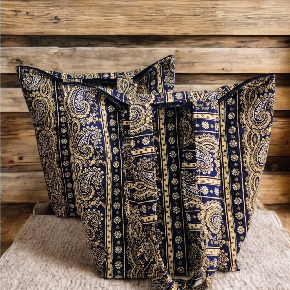 Navy and Gold Paisley Tote Bag
